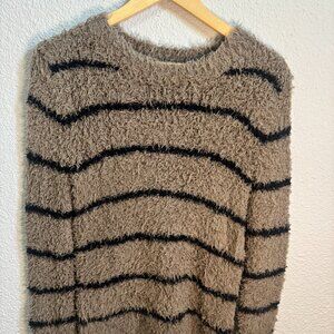 Italian Designer Linen Cotton Fuzzy Striped Vince Classic Boatneck Sweater S